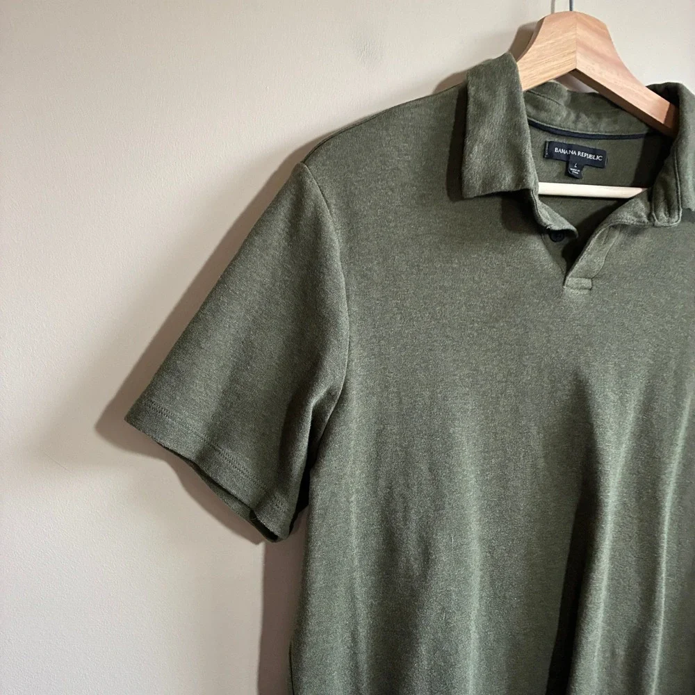 Banana Republic Short Sleeve Polo Shirt Large Olive Green Mens 100% Cotton